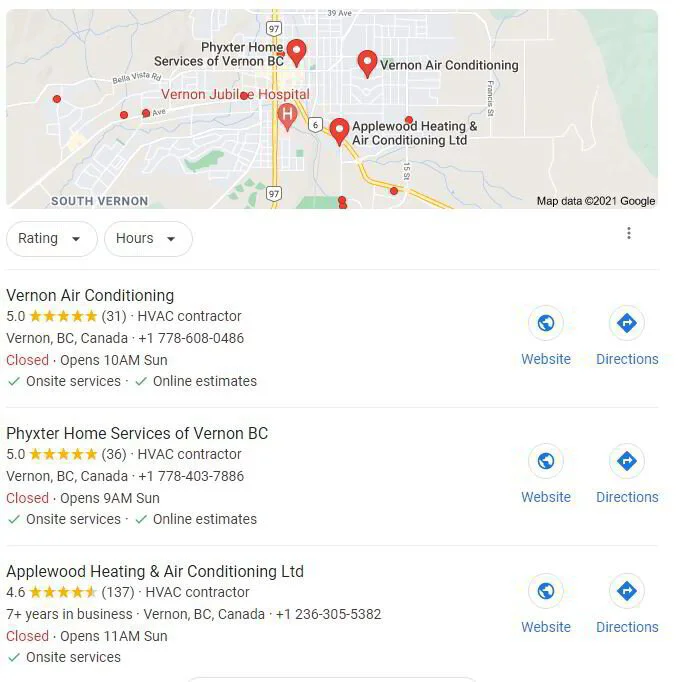 google business profile listings for hvac