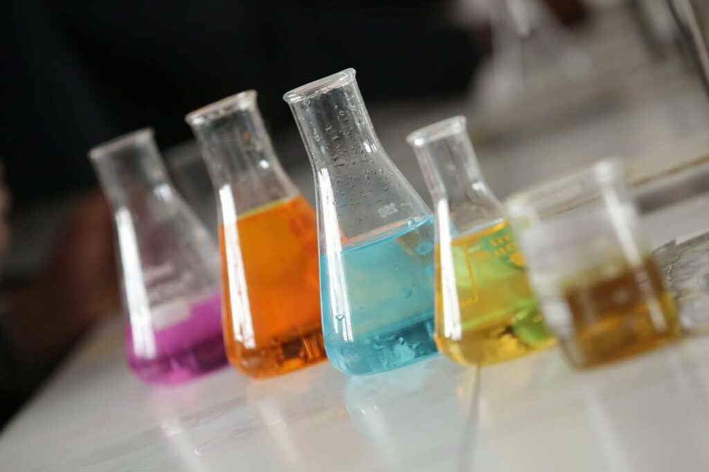Various chemicals in beakers