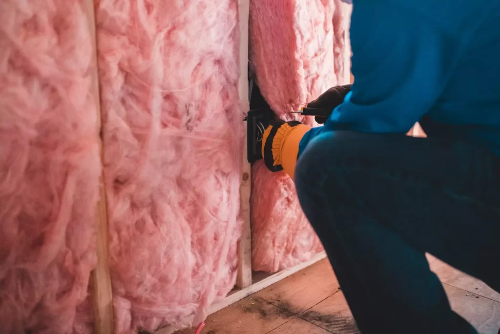 Technician installing wall insulation