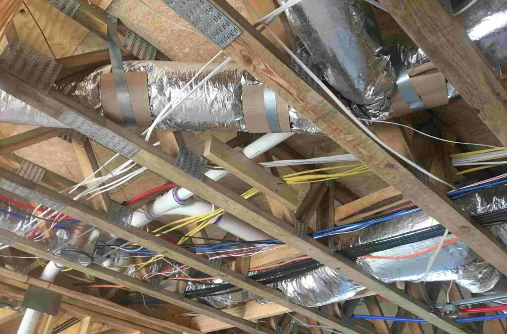 HVAC ducts in ceiling during home construction