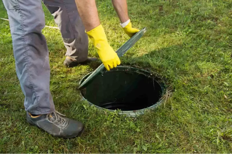 inspecting a septic tank