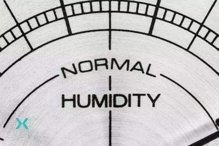 A hygrometer showing normal humidity