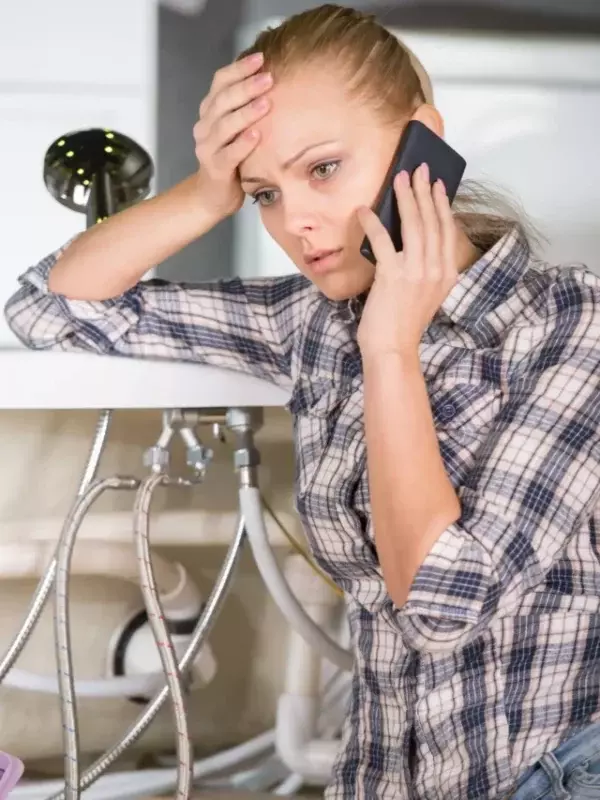 woman calling a plumber