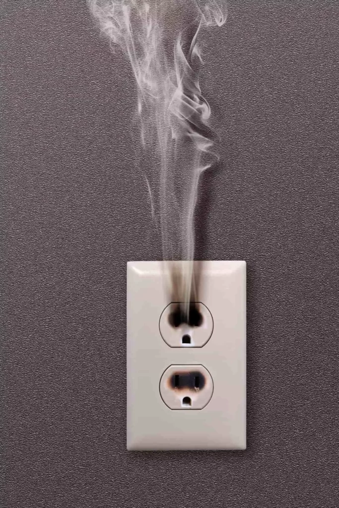 ungrounded electrical outlet on fire