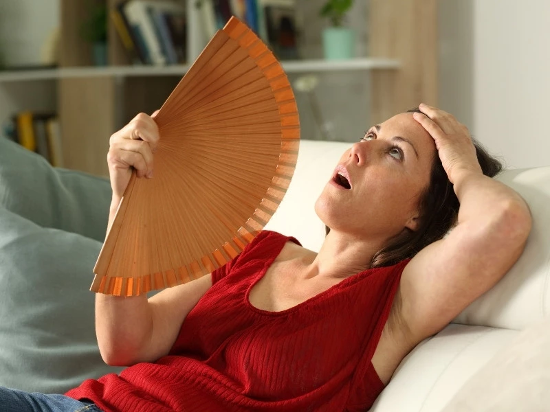 woman staying cool with a hand fan