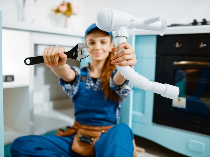 female plumber with tools